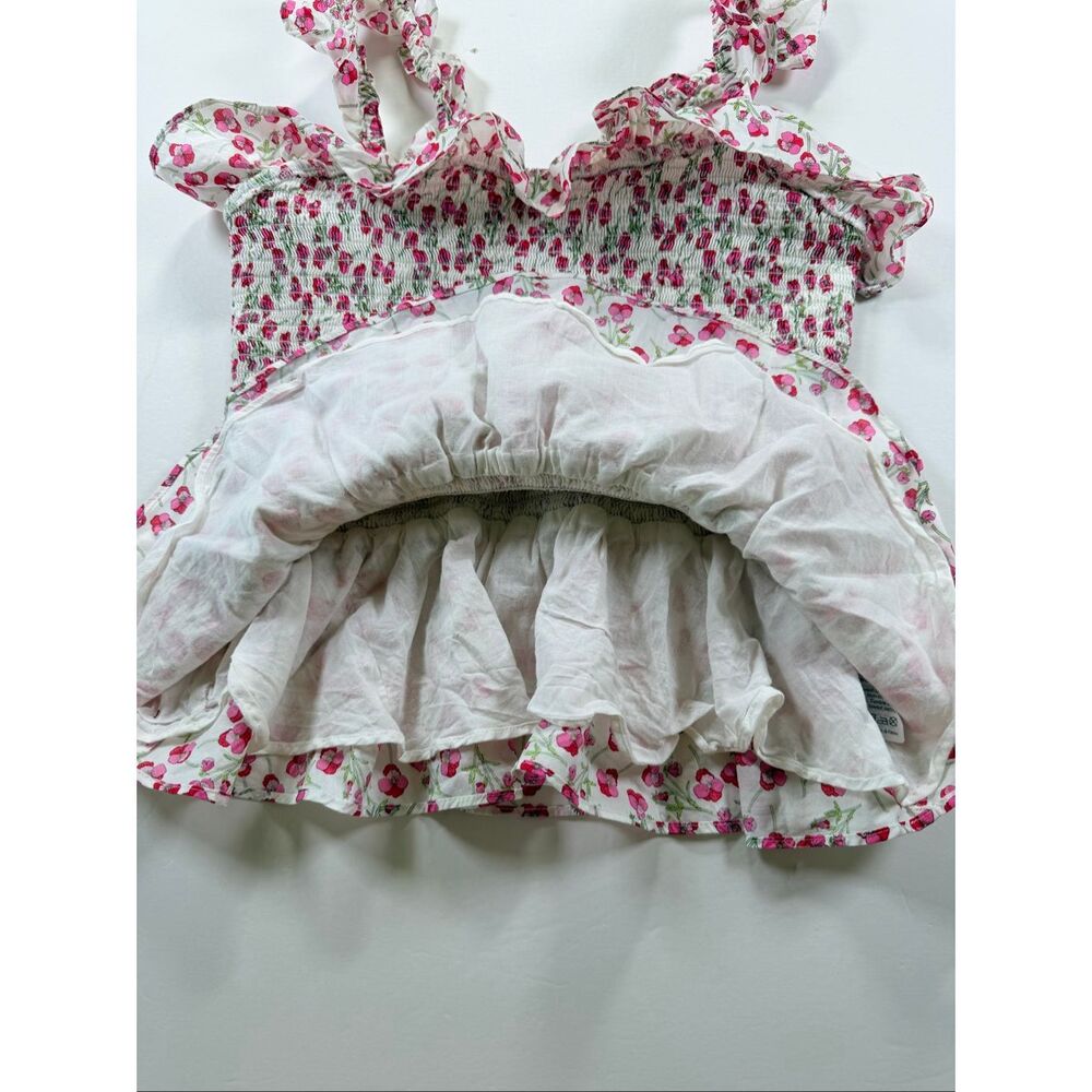 J.Crew Liberty Fabric Floral Smocked Ruffle Top XXS White Pink Cotton Preppy EUC - Picture 4 of 8